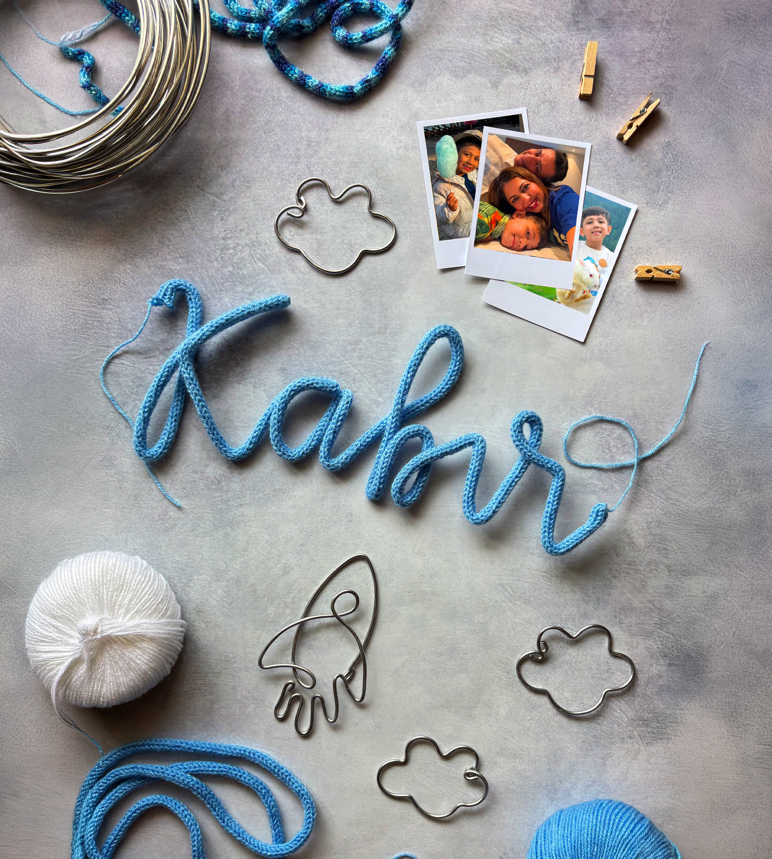 Personalized Crochet Name Wall Hanger with Custom Polaroid Photos