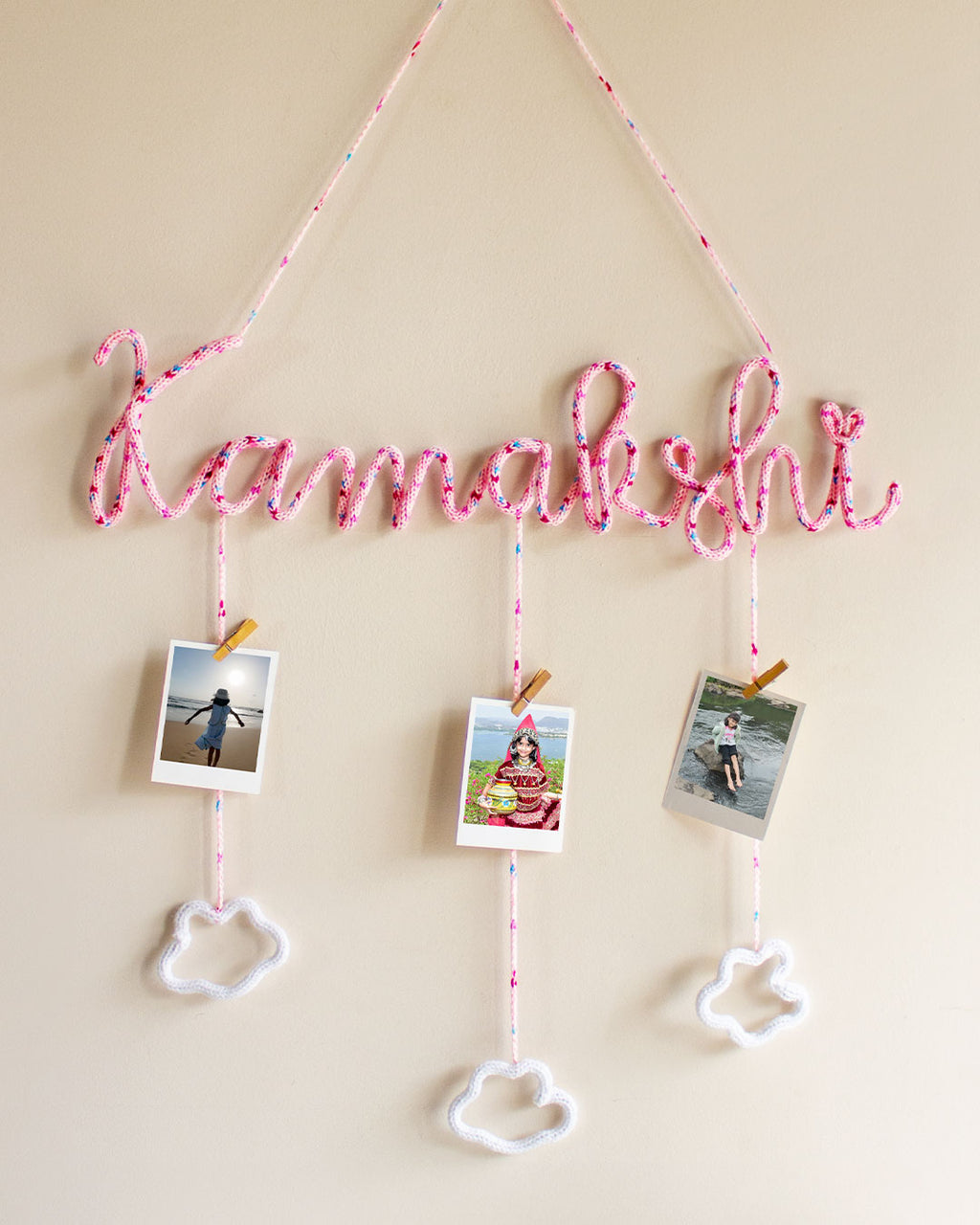 Personalized Crochet Name Wall Hanger with Custom Polaroid Photos