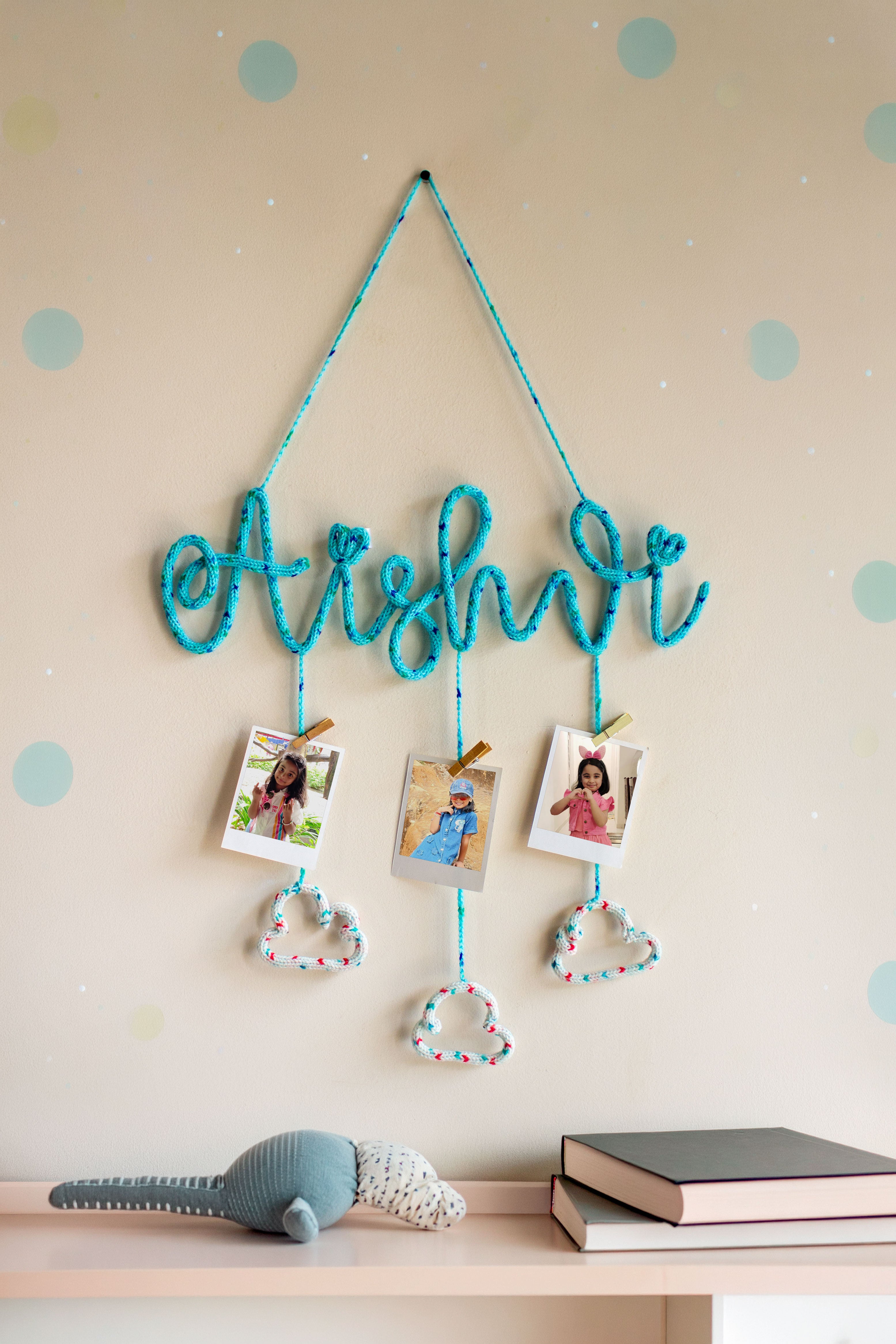 Personalized Crochet Name Wall Hanger with Custom Polaroid Photos